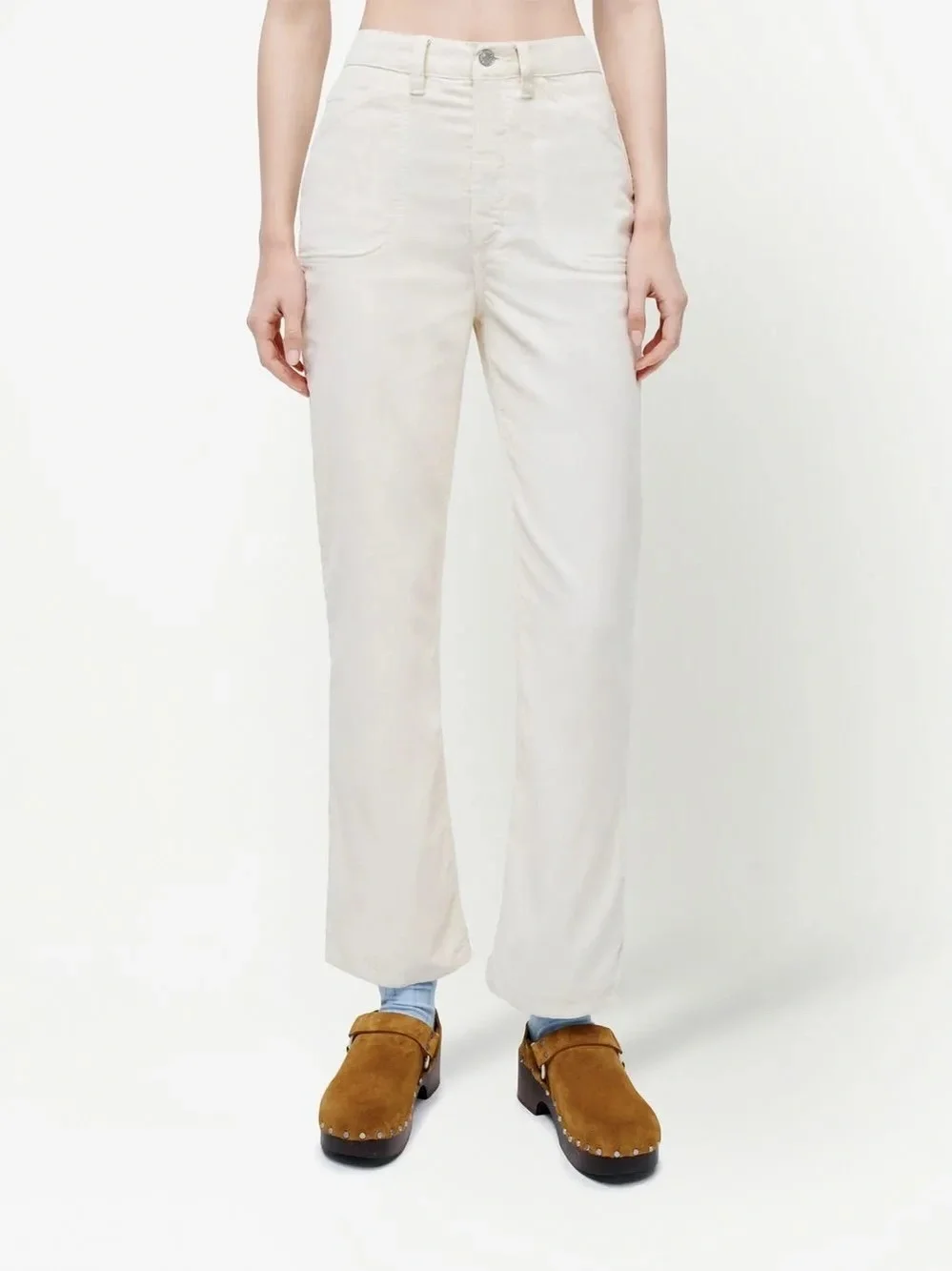 Re/Done Flared Cropped Corduroy Trousers in Ivory - Size 23